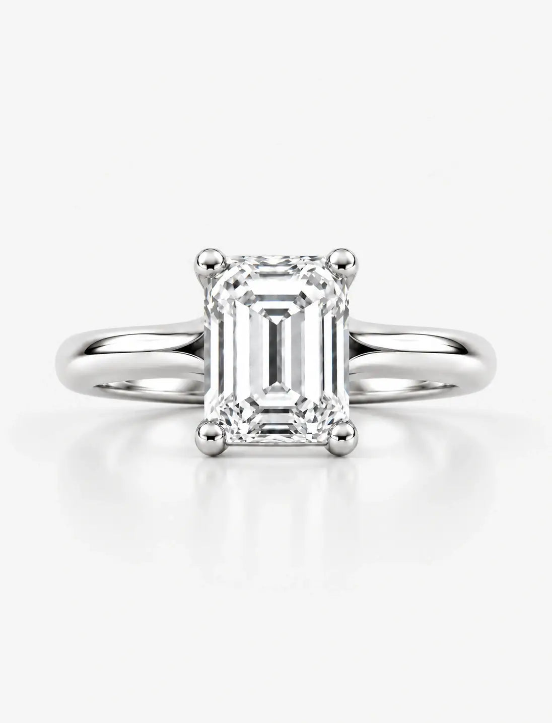 Lab Grown IGI Certified Minimalist Classic Solitaire Emerald Cut Diamond Solitaire Ring in Platinum