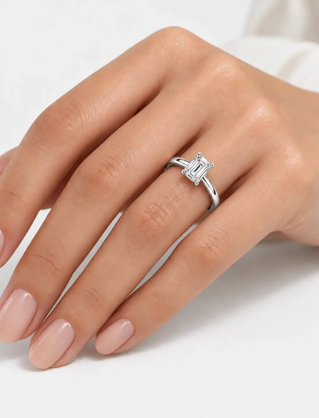 Lab Grown IGI Certified Minimalist Classic Solitaire Emerald Cut Diamond Solitaire Ring in Platinum