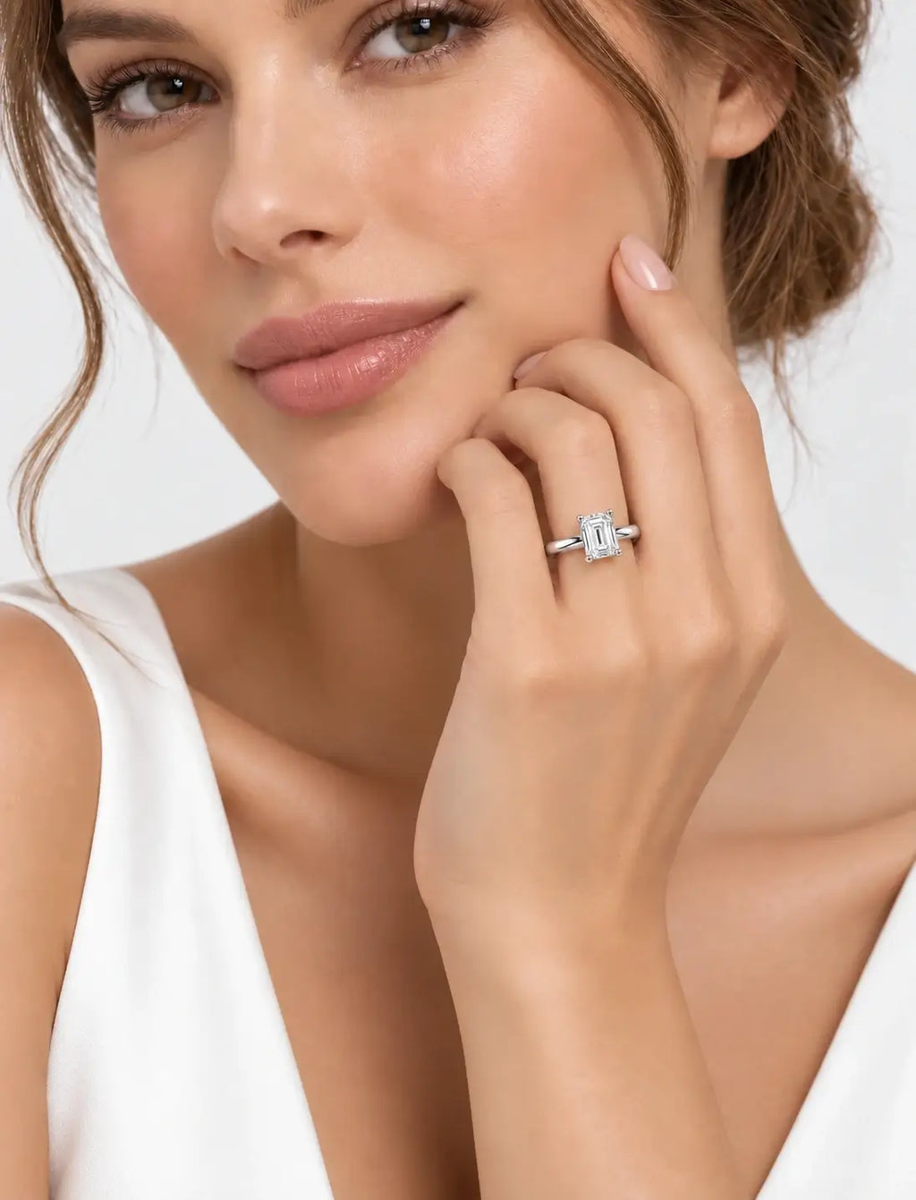 Lab Grown IGI Certified Minimalist Classic Solitaire Emerald Cut Diamond Solitaire Ring in Platinum