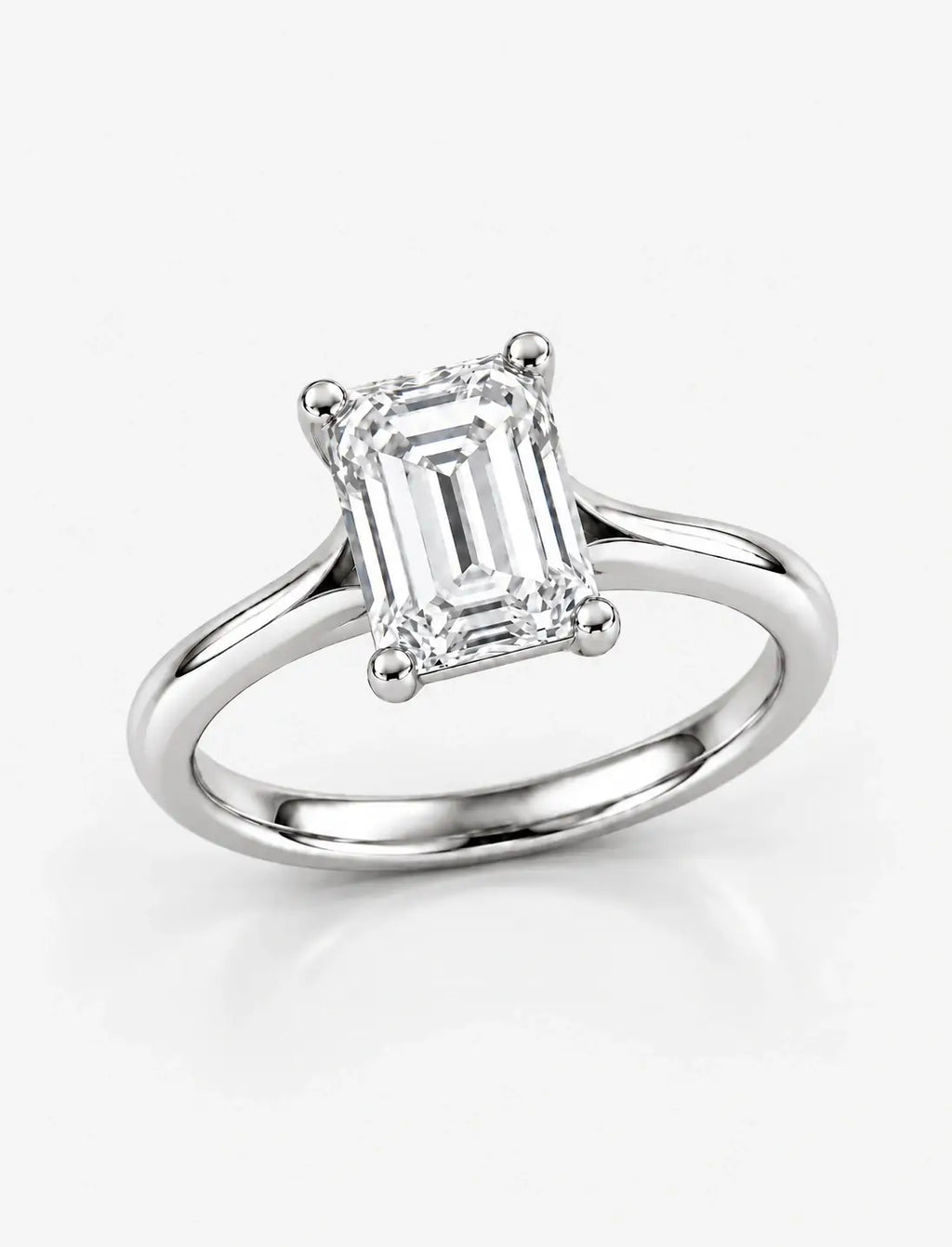 Lab Grown IGI Certified Minimalist Classic Solitaire Emerald Cut Diamond Solitaire Ring in Platinum