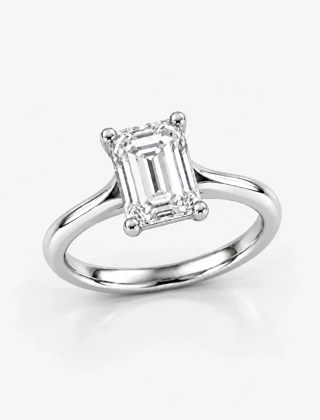 Lab Grown IGI Certified Minimalist Classic Solitaire Emerald Cut Diamond Solitaire Ring in Platinum