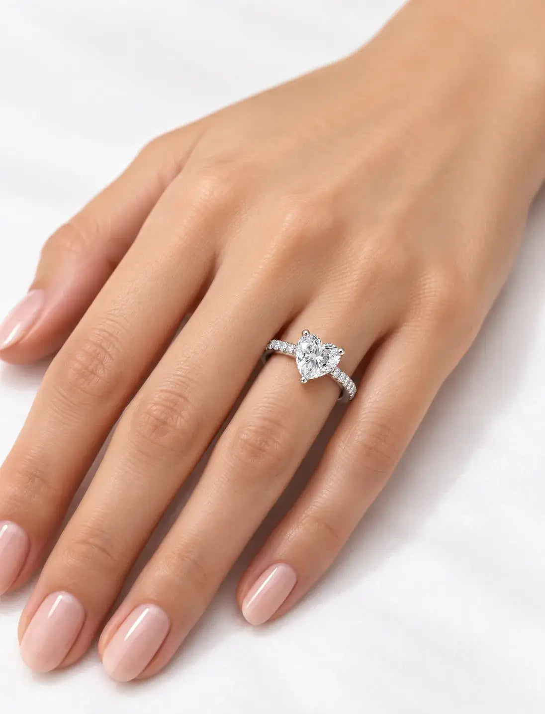 Heart Shape Diamond Engagement Ring With Side Pave Set Round Brilliant Cut Diamond Ring in Platinum Lab IGI
