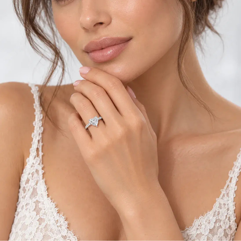 Heart Shape Diamond Engagement Ring With Side Pave Set Round Brilliant Cut Diamond Ring in Platinum Lab IGI