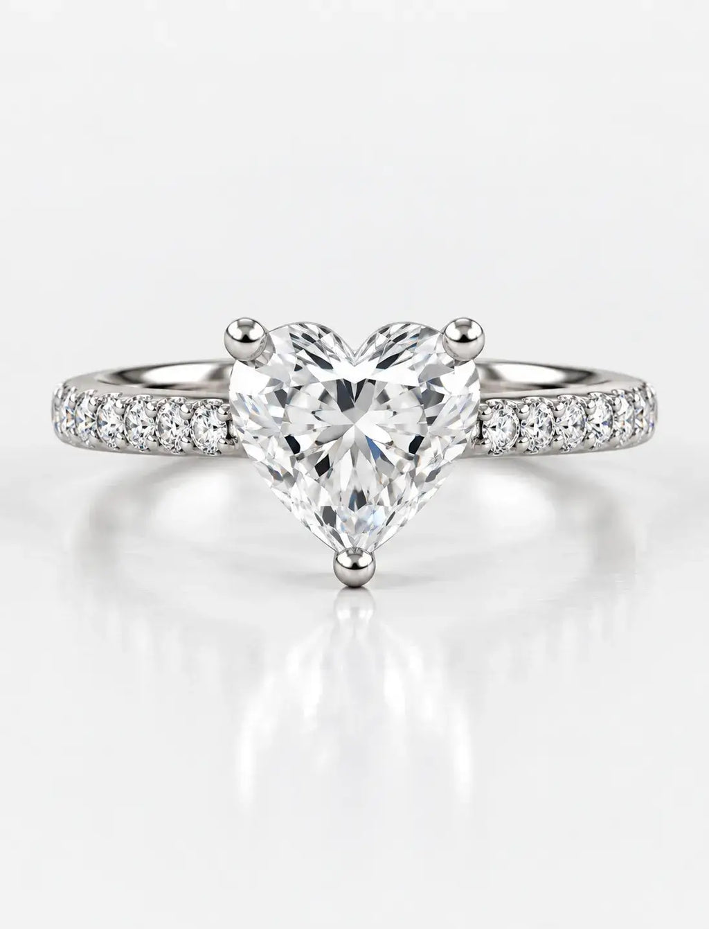 Heart Shape Diamond Engagement Ring With Side Pave Set Round Brilliant Cut Diamond Ring in Platinum Lab IGI