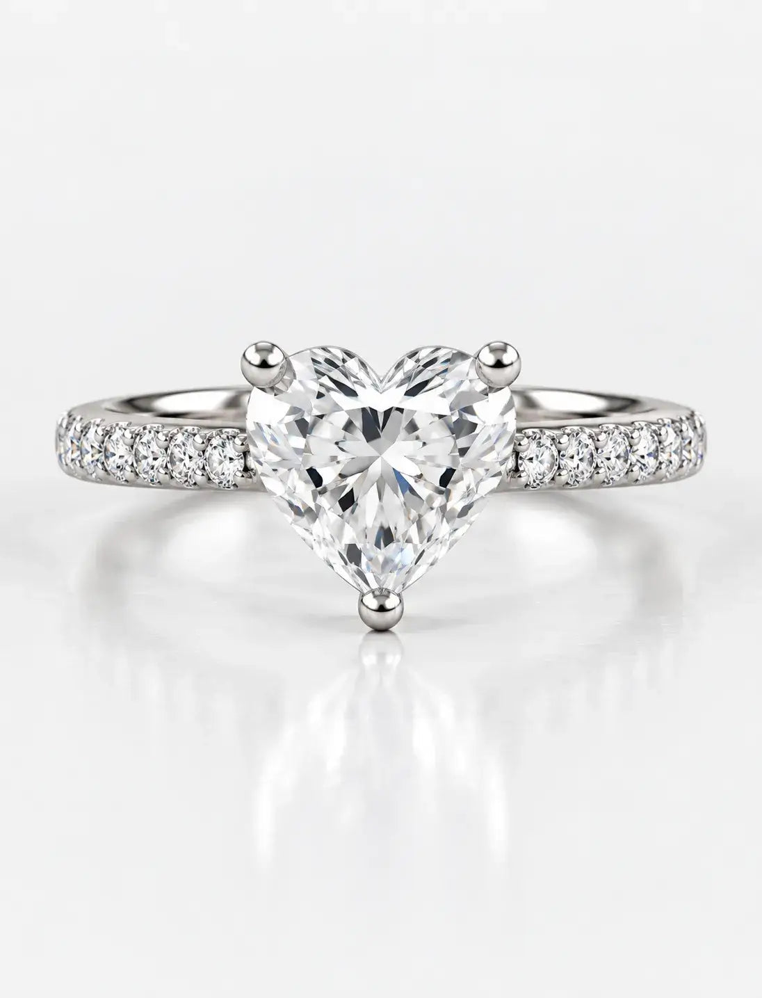 Heart Shape Diamond Engagement Ring With Side Pave Set Round Brilliant Cut Diamond Ring in Platinum Lab IGI