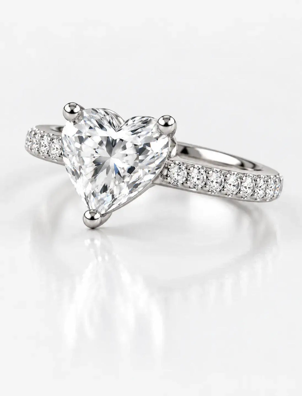 Heart Shape Diamond Engagement Ring With Side Pave Set Round Brilliant Cut Diamond Ring in Platinum Lab IGI