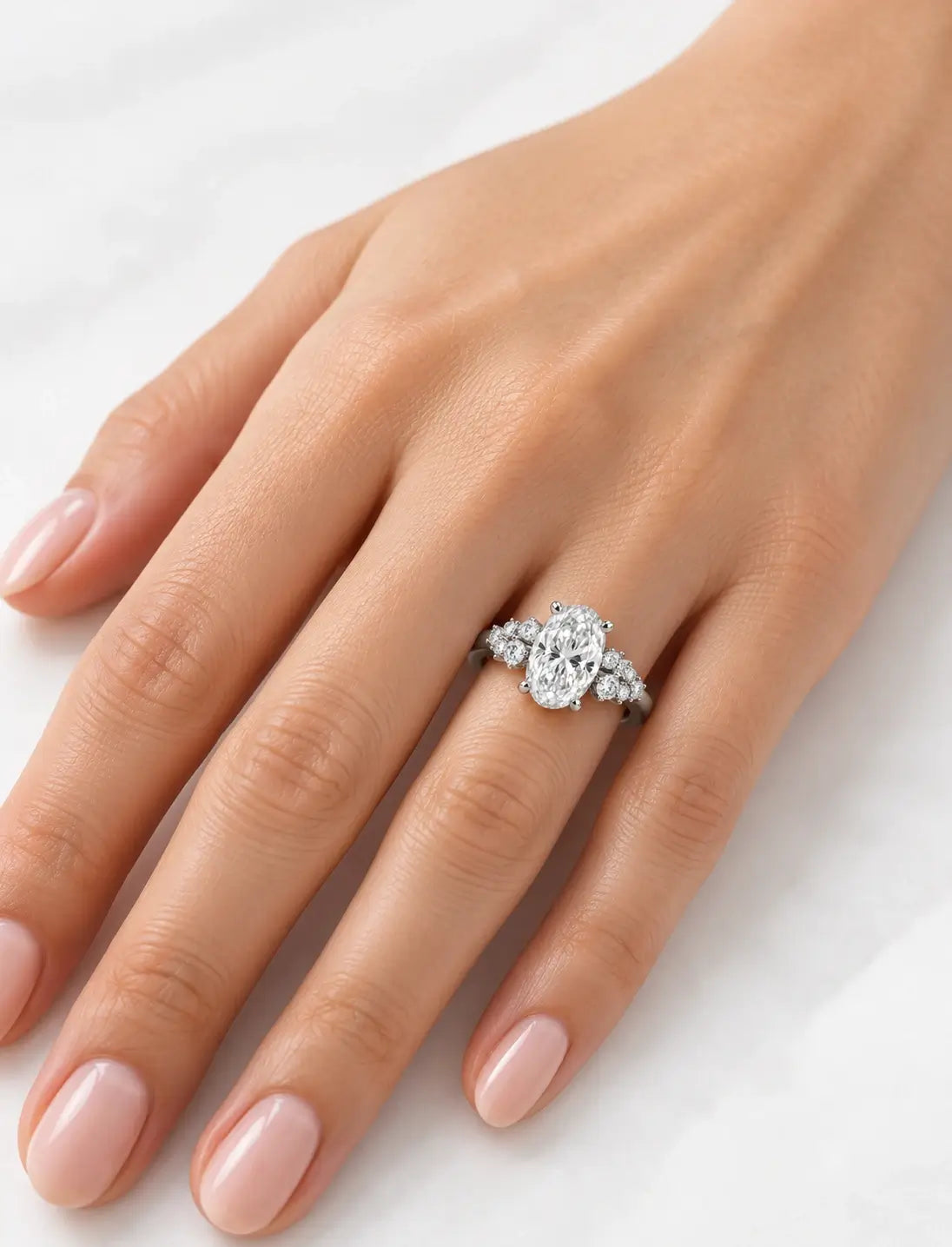 IGI Certified Chloe-Twin Snowdrift Lab Grown Oval 1.78 Ct Diamond Engagement Ring in Platinum