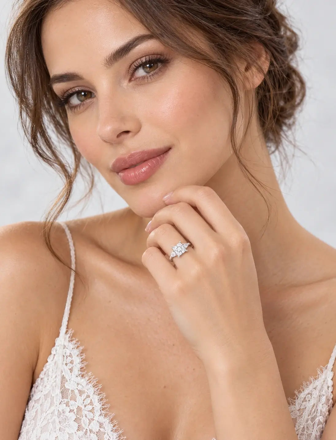 6.15 Ct IGI Certified Lab Grown Princess Diamond with side Pear Diamond Trilogy Engagement Ring in Platinum