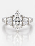IGI Certified Lab Grown Marquise with side Baguette Tapper Diamond Engagement Ring in Platinum