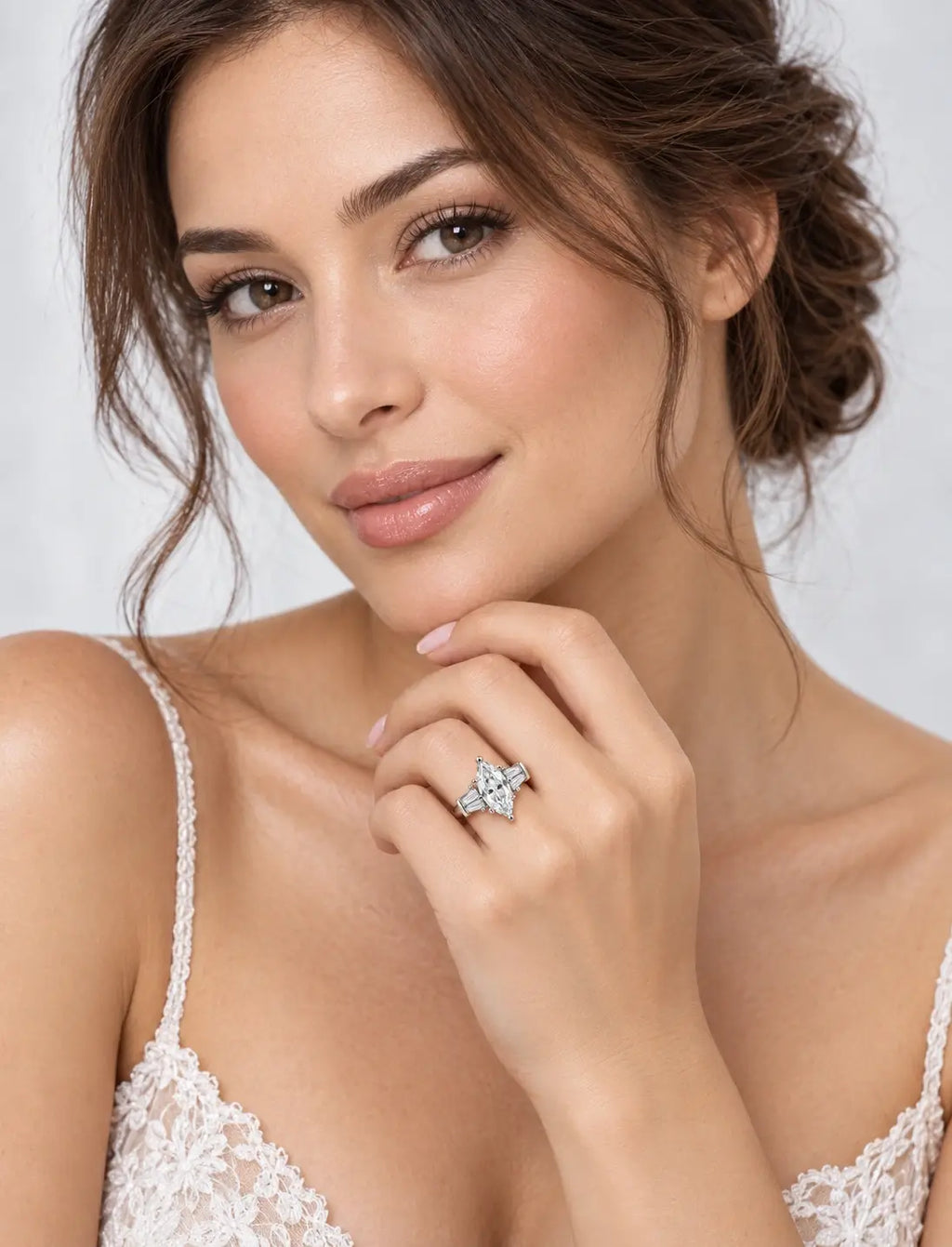 IGI Certified Lab Grown Marquise with side Baguette Tapper Diamond Engagement Ring in Platinum