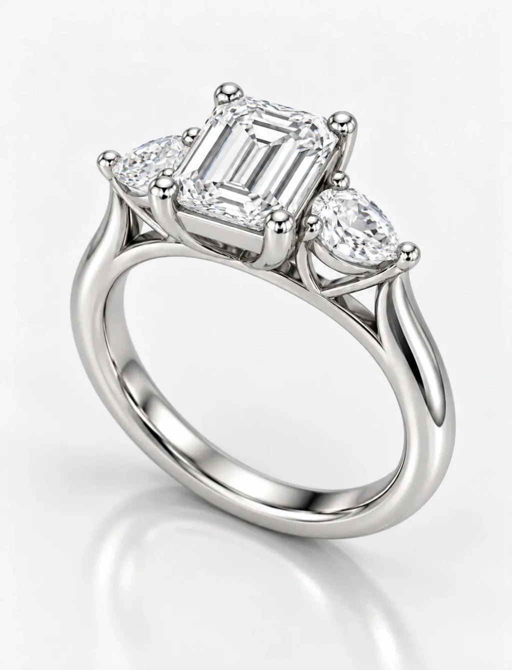 Women's IGI Certified Lab Grown Emerald & Pear Three Stone Engagement Ring in Platinum