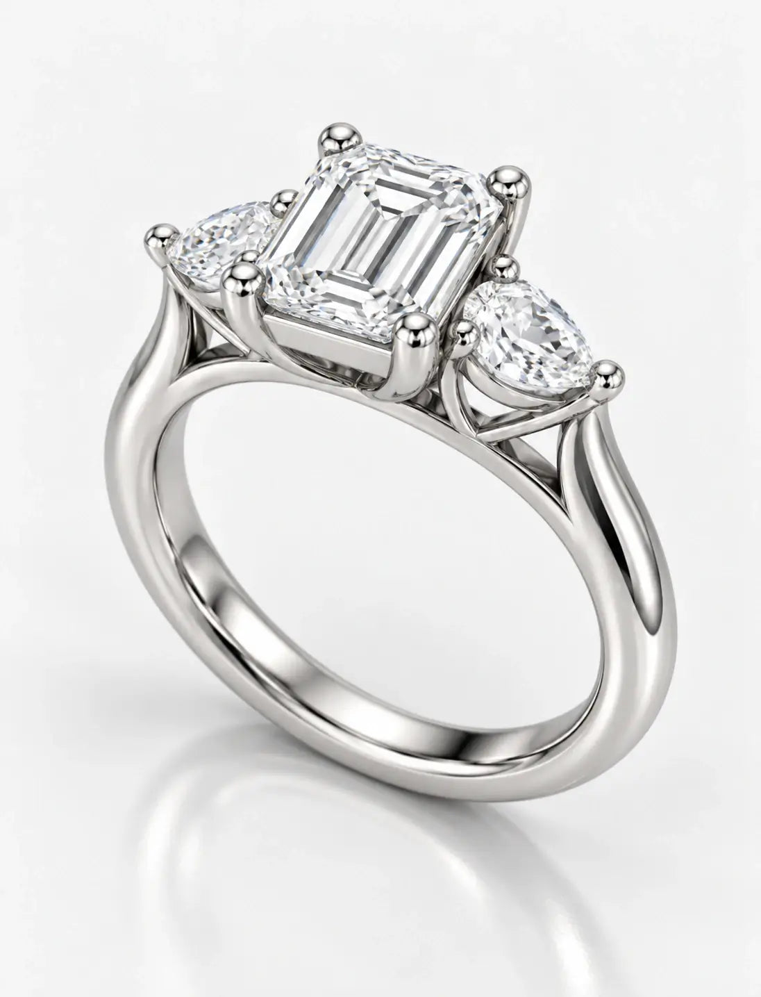 Women's IGI Certified Lab Grown Emerald & Pear Three Stone Engagement Ring in Platinum