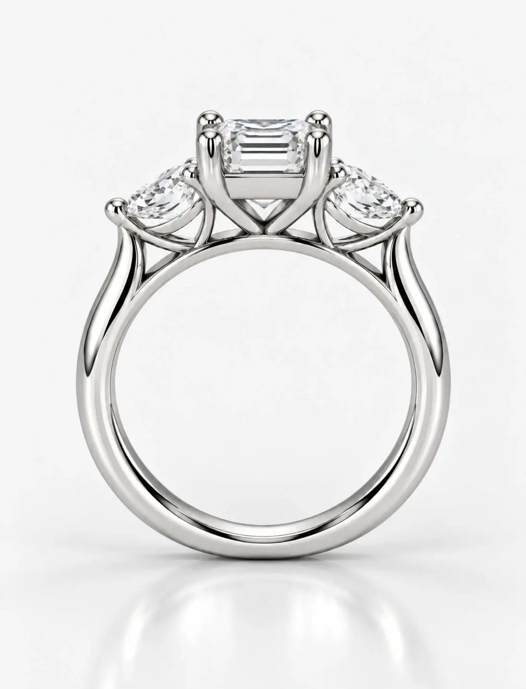 Women's IGI Certified Lab Grown Emerald & Pear Three Stone Engagement Ring in Platinum