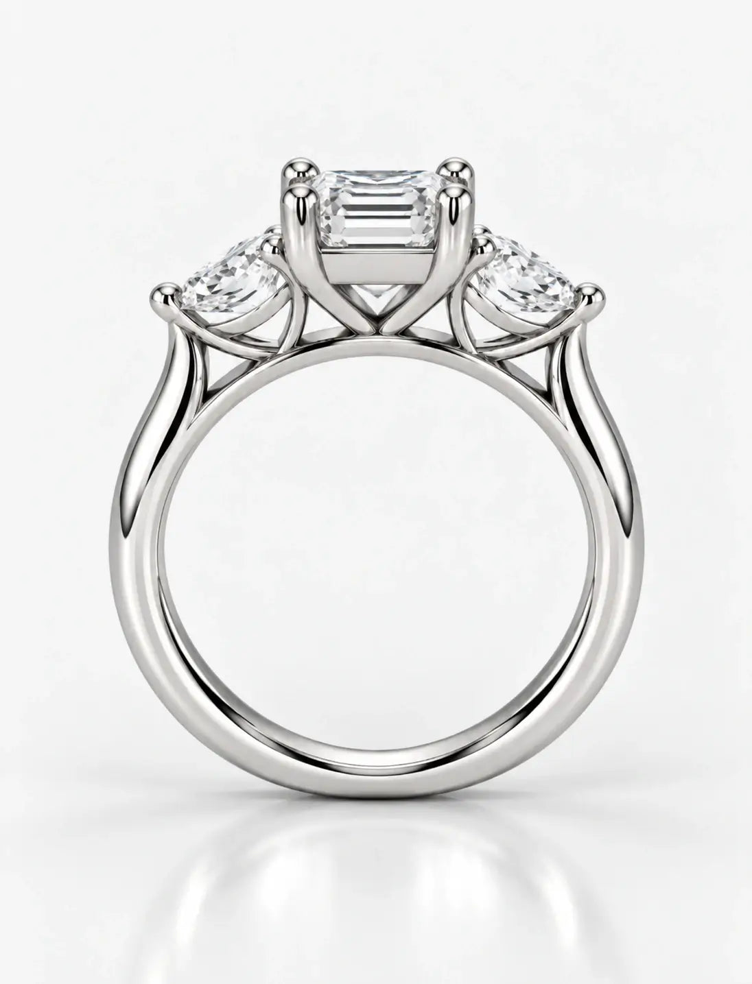 Women's IGI Certified Lab Grown Emerald & Pear Three Stone Engagement Ring in Platinum
