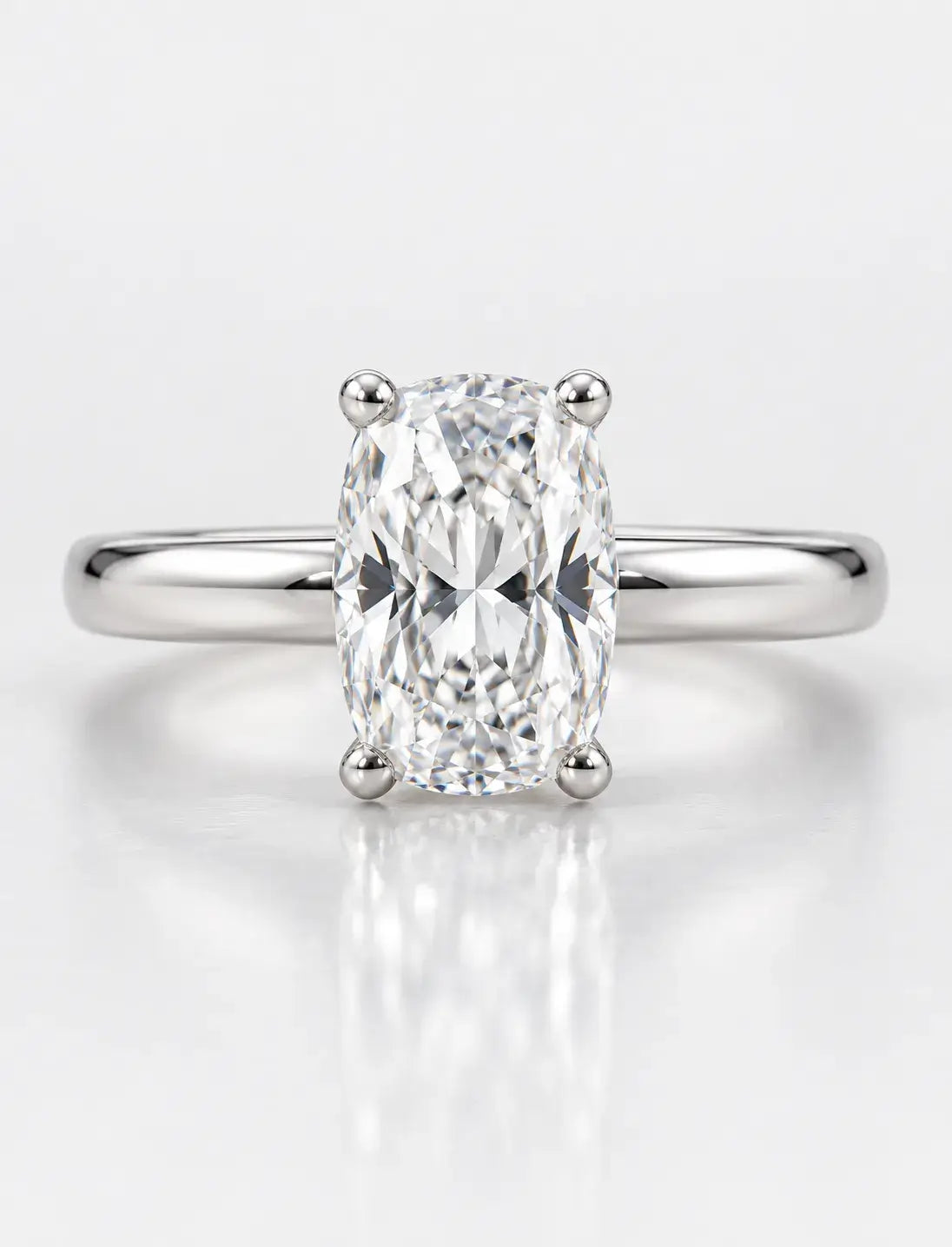 Women's IGI Certified Lab Grown Long Cushion 2.31 Carat Hidden Halo Set Plain Shank Ring in Platinum