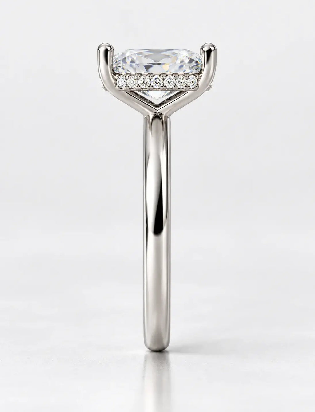 Women's IGI Certified Lab Grown Long Cushion 2.31 Carat Hidden Halo Set Plain Shank Ring in Platinum