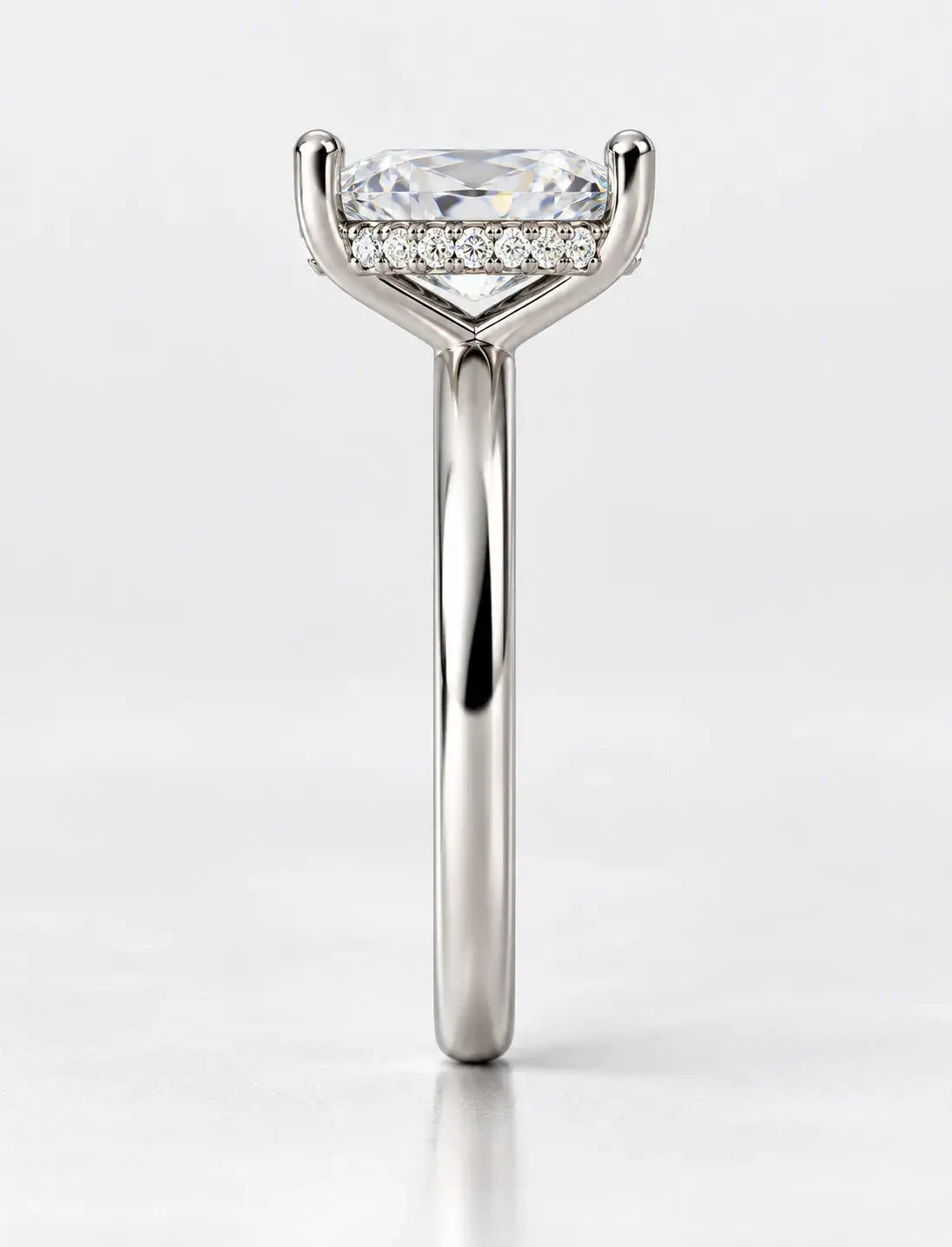Women's IGI Certified Lab Grown Long Cushion 2.31 Carat Hidden Halo Set Plain Shank Ring in Platinum