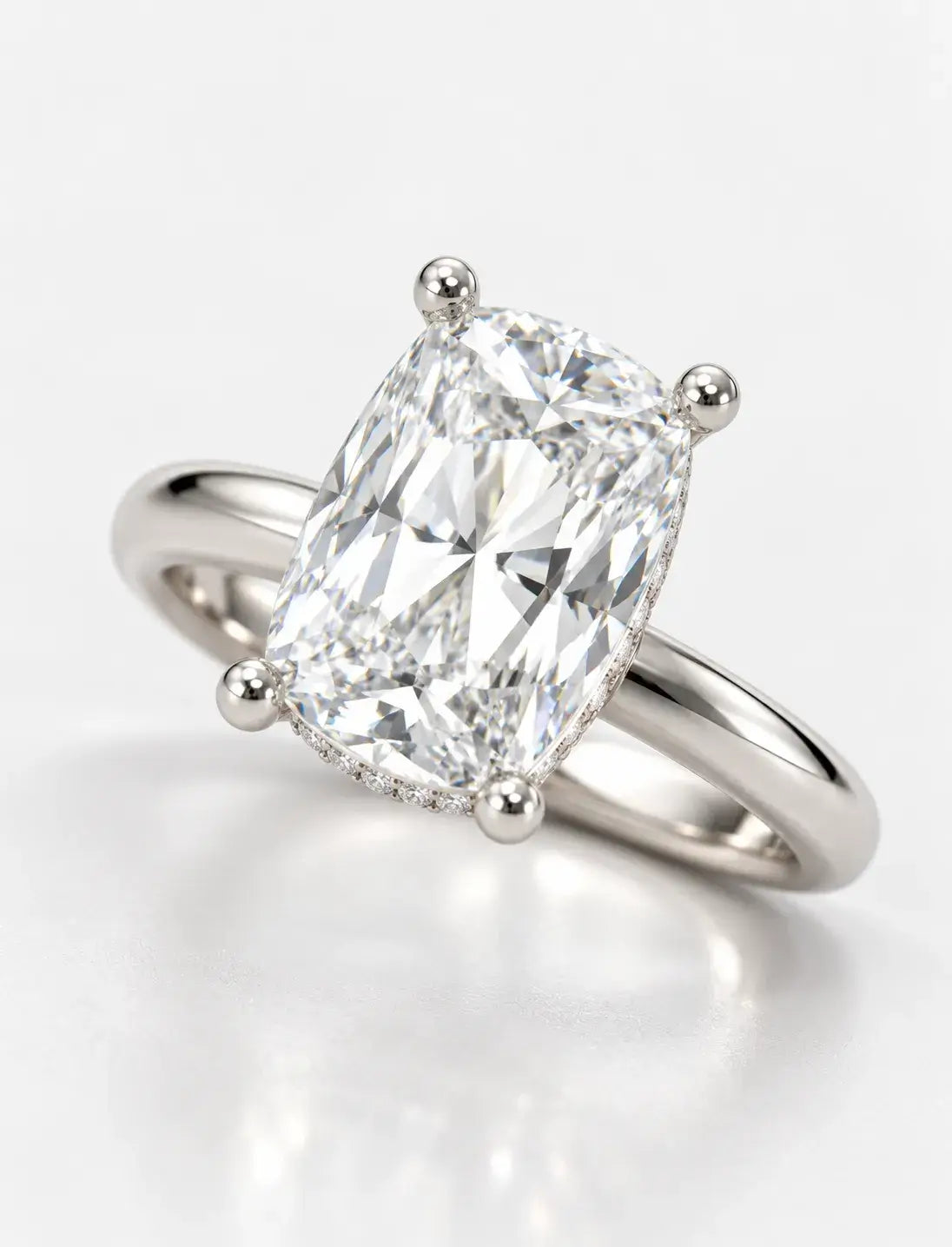 Women's IGI Certified Lab Grown Long Cushion 2.31 Carat Hidden Halo Set Plain Shank Ring in Platinum