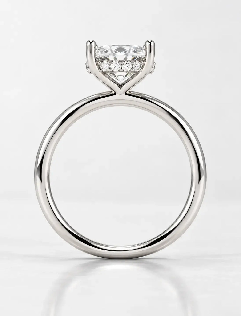 Women's IGI Certified Lab Grown Long Cushion 2.31 Carat Hidden Halo Set Plain Shank Ring in Platinum