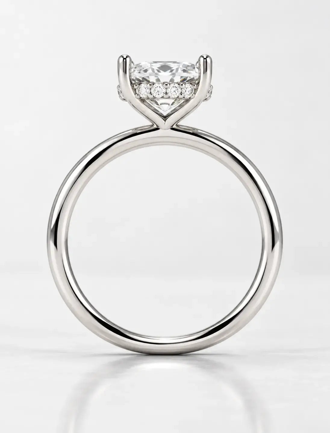 Women's IGI Certified Lab Grown Long Cushion 2.31 Carat Hidden Halo Set Plain Shank Ring in Platinum