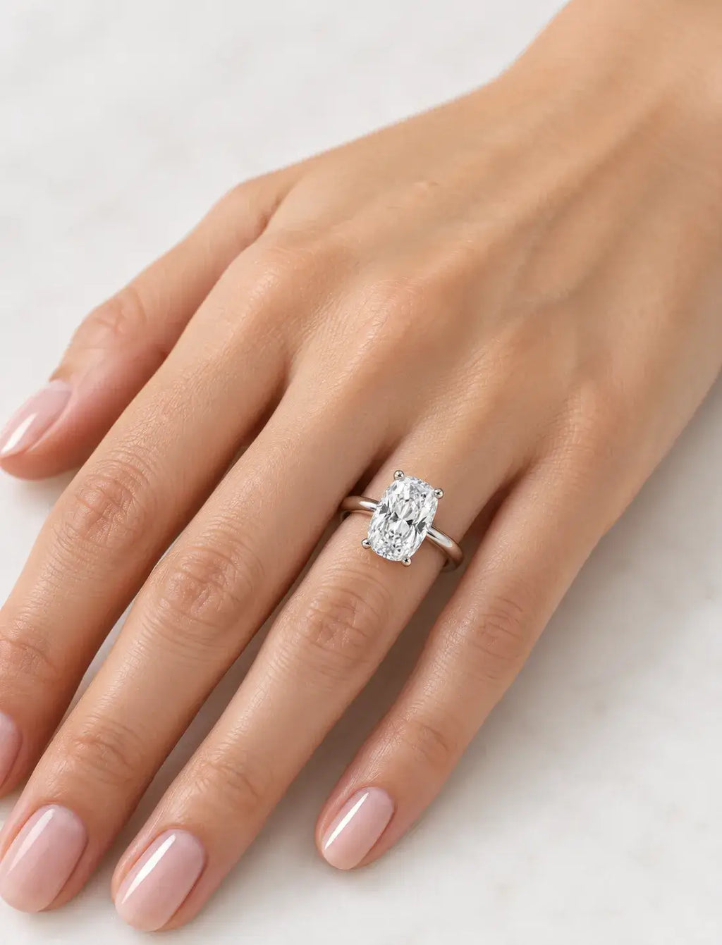 Women's IGI Certified Lab Grown Long Cushion 2.31 Carat Hidden Halo Set Plain Shank Ring in Platinum