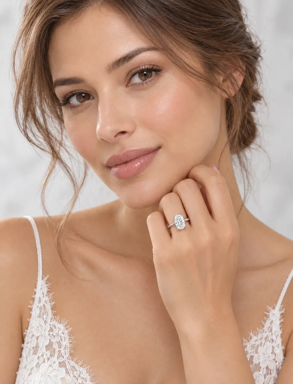 Women's IGI Certified Lab Grown Long Cushion 2.31 Carat Hidden Halo Set Plain Shank Ring in Platinum