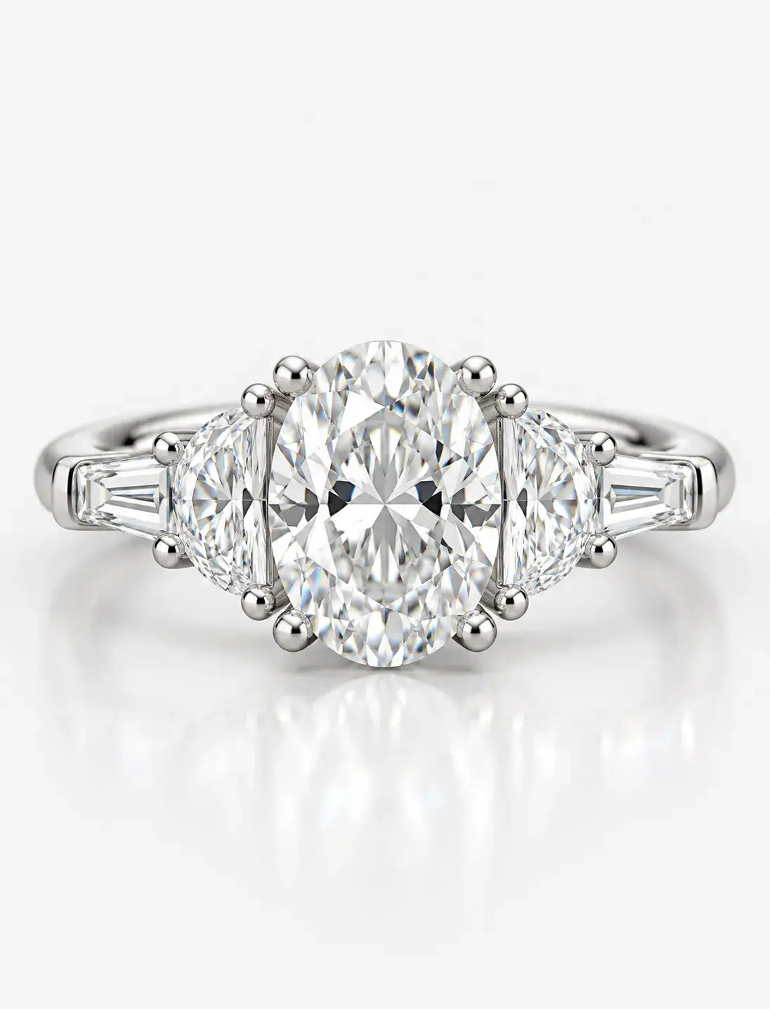IGI Certified Lab Grown Diamond 2.44 Carat Oval with side Tapper & Half Moon Diamond Engagement Ring in Platinum