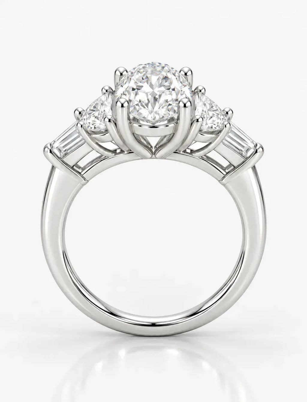 IGI Certified Lab Grown Diamond 2.44 Carat Oval with side Tapper & Half Moon Diamond Engagement Ring in Platinum