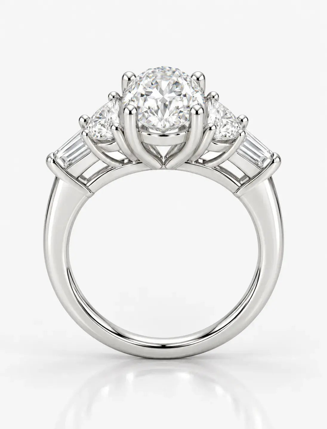 IGI Certified Lab Grown Diamond 2.44 Carat Oval with side Tapper & Half Moon Diamond Engagement Ring in Platinum