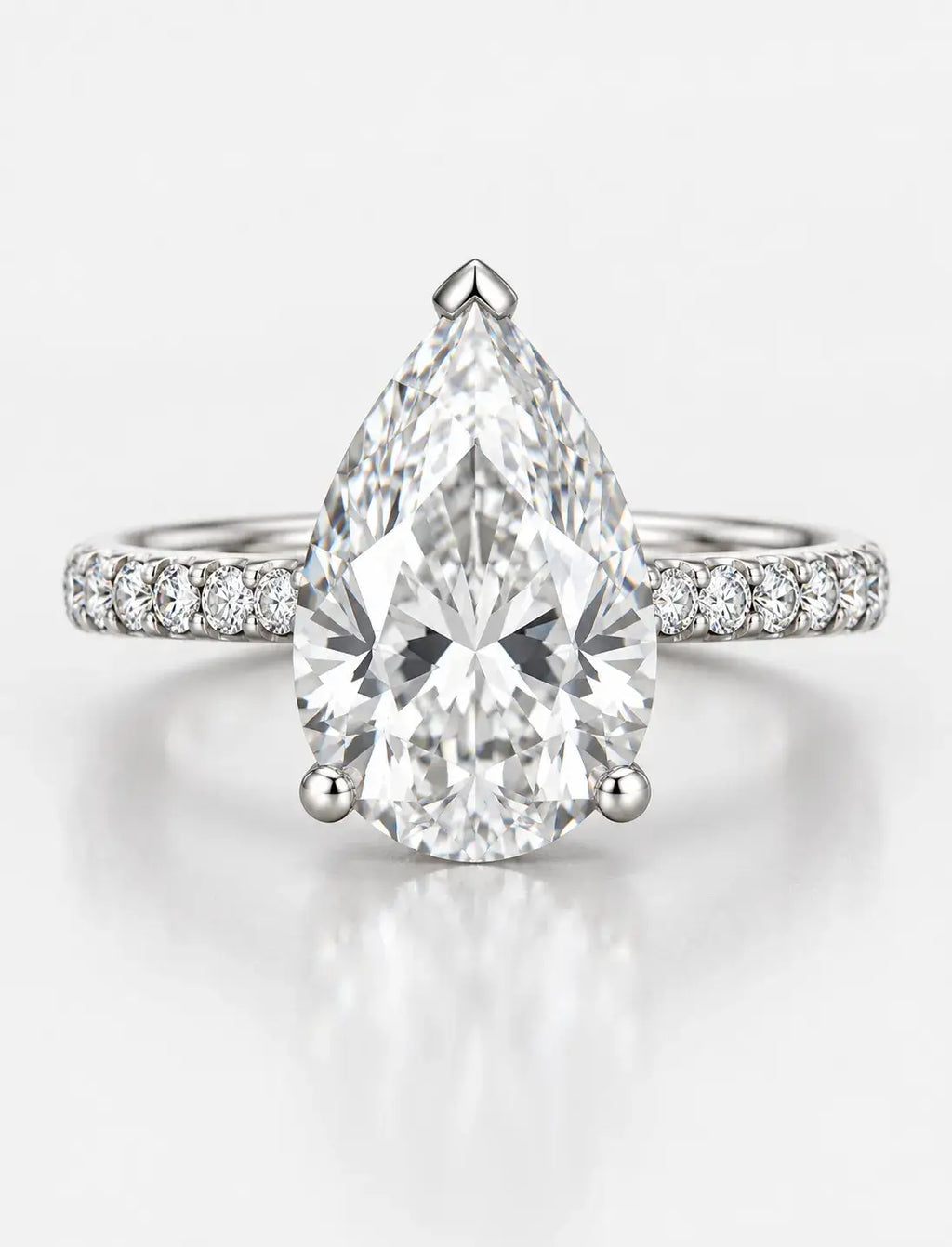 Pear Diamond with side Round Diamond Pave Set Engagement Ring Women's IGI Certified Lab Grown 5.45 Carat in Platinum