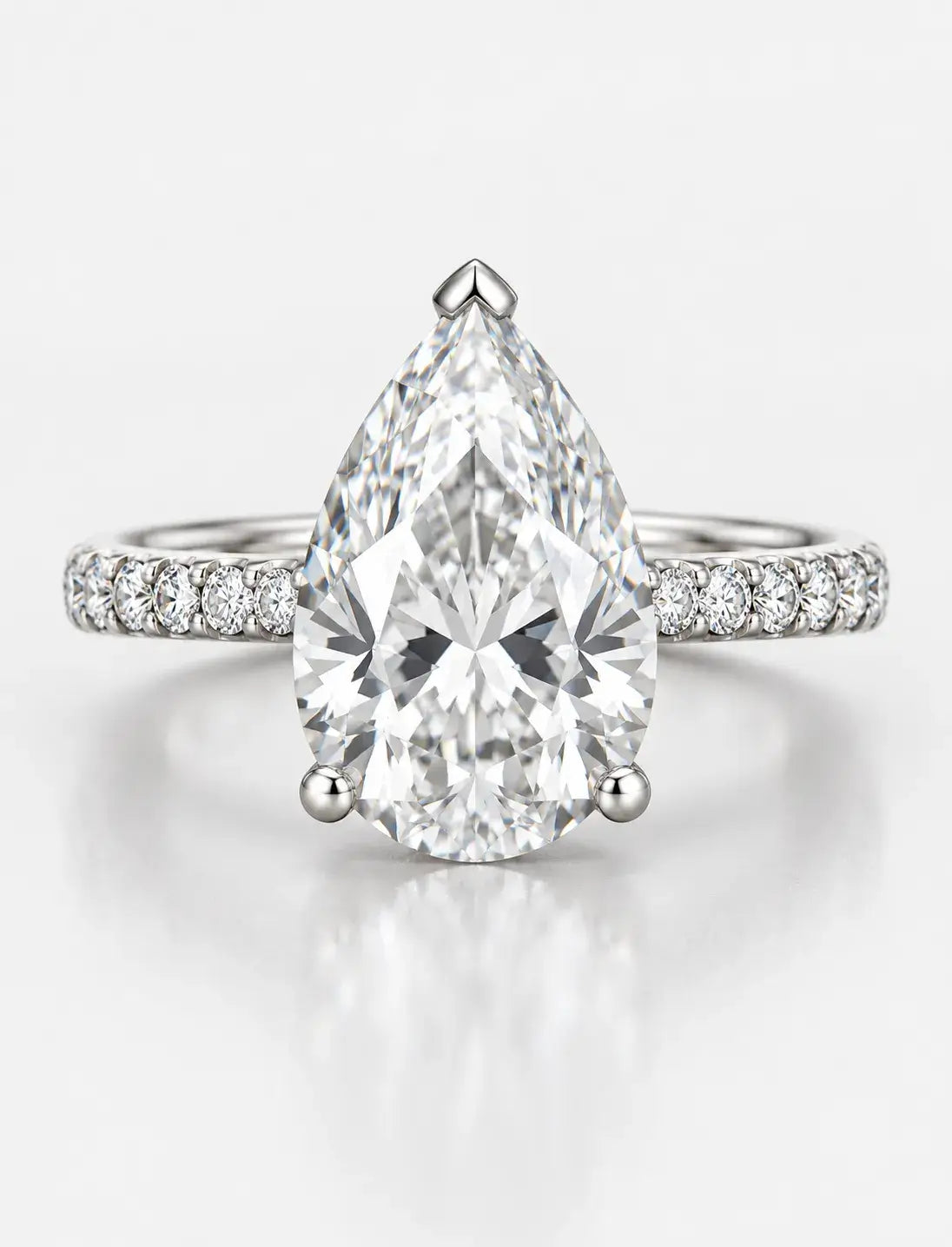 Pear Diamond with side Round Diamond Pave Set Engagement Ring Women's IGI Certified Lab Grown 5.45 Carat in Platinum