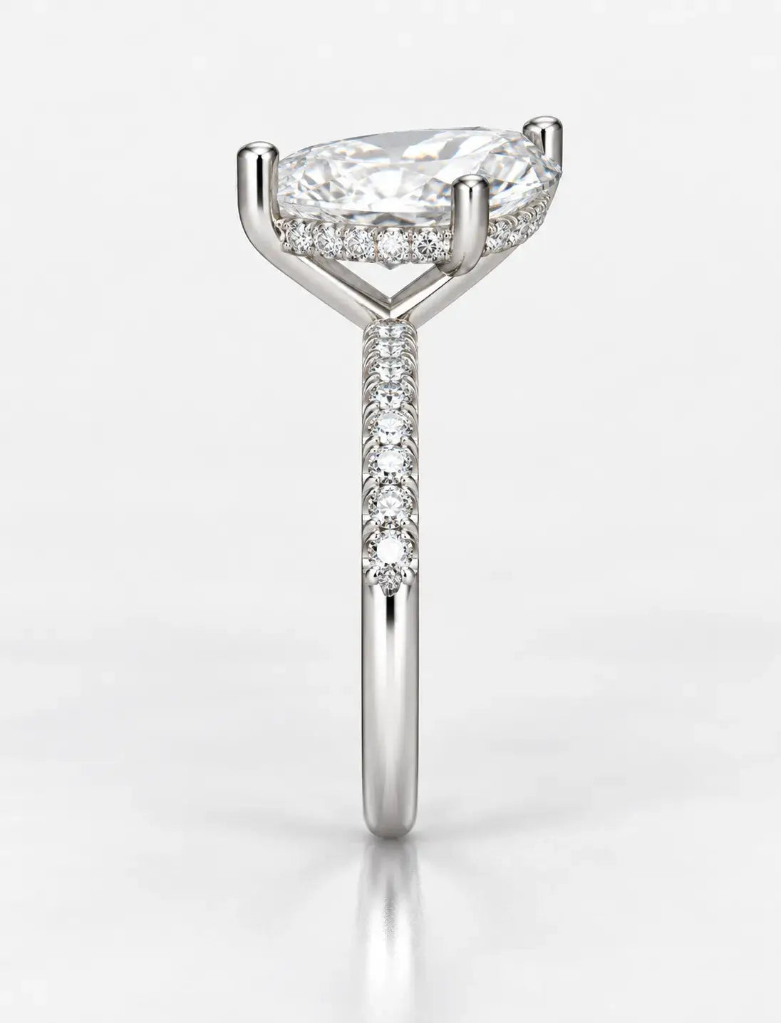 Pear Diamond with side Round Diamond Pave Set Engagement Ring Women's IGI Certified Lab Grown 5.45 Carat in Platinum
