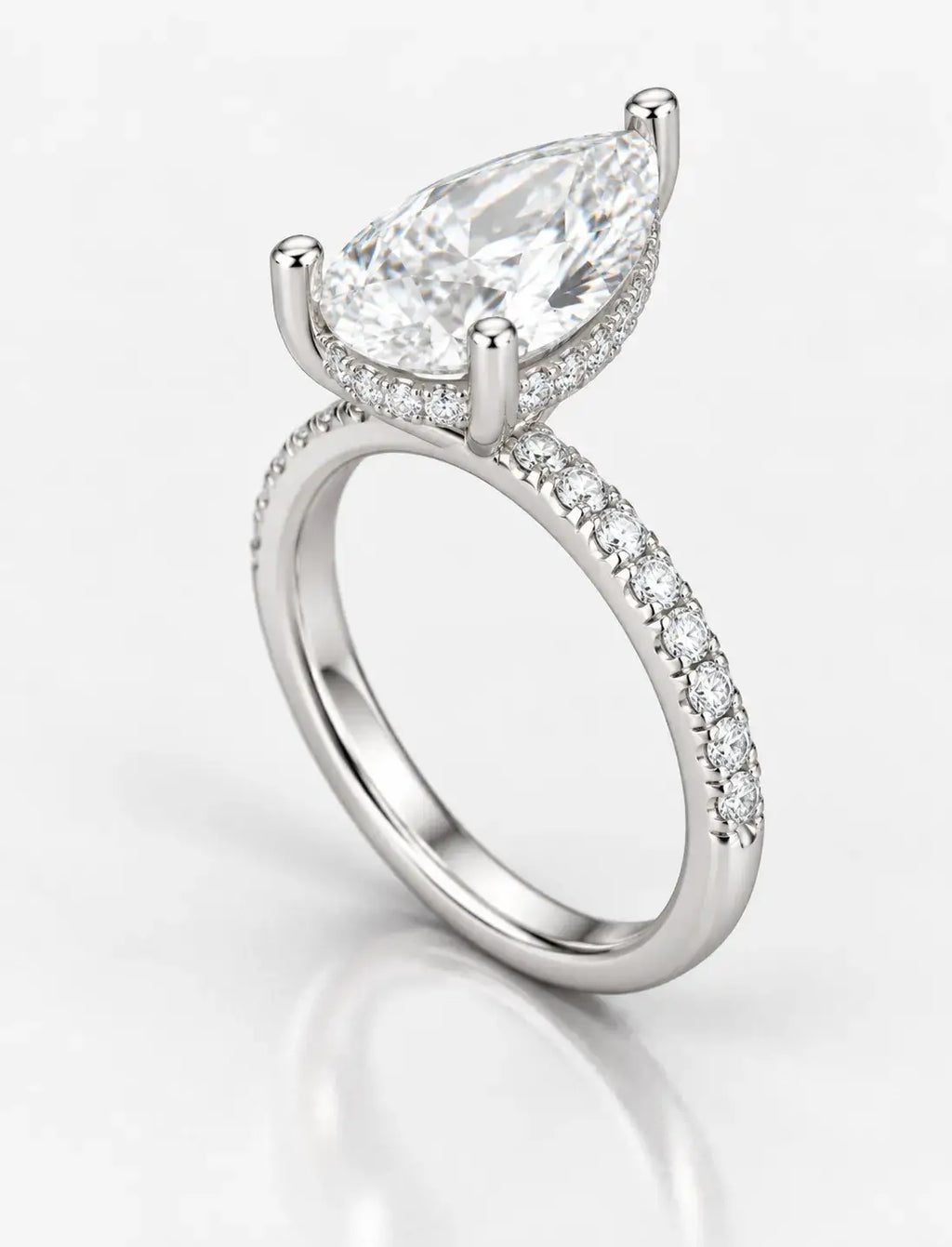Pear Diamond with side Round Diamond Pave Set Engagement Ring Women's IGI Certified Lab Grown 5.45 Carat in Platinum
