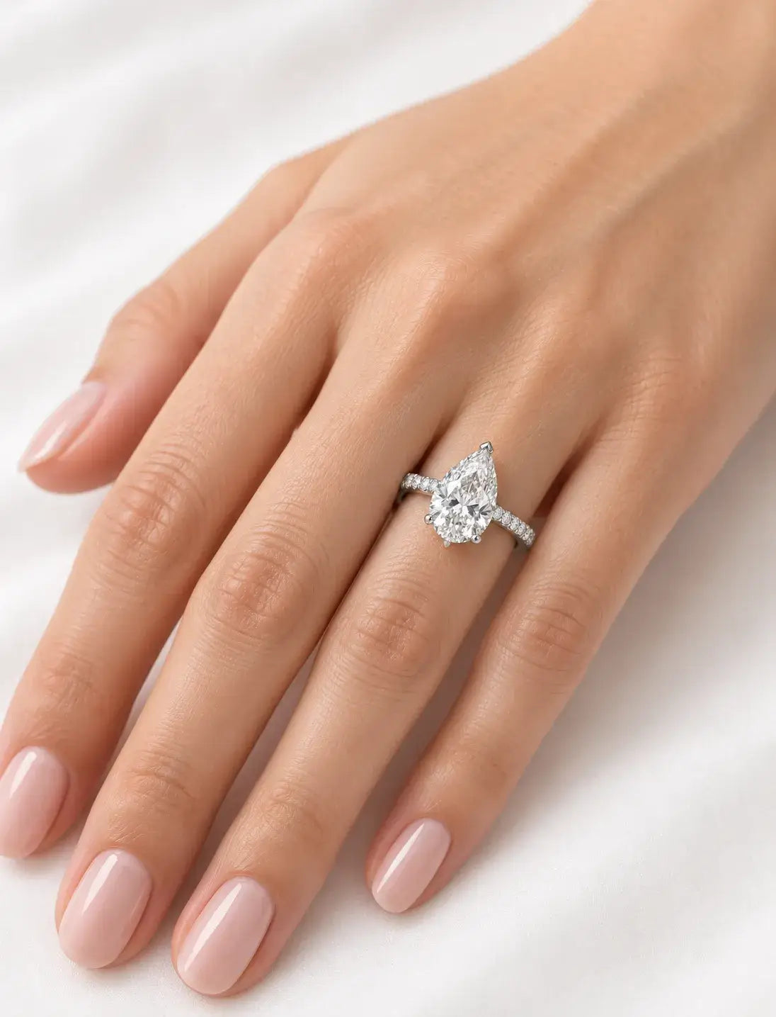 Pear Diamond with side Round Diamond Pave Set Engagement Ring Women's IGI Certified Lab Grown 5.45 Carat in Platinum