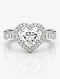 IGI Certified Lab Grown Diamond Heart Shape with side Baguette and Round Diamond Engagement Ring In Platinum