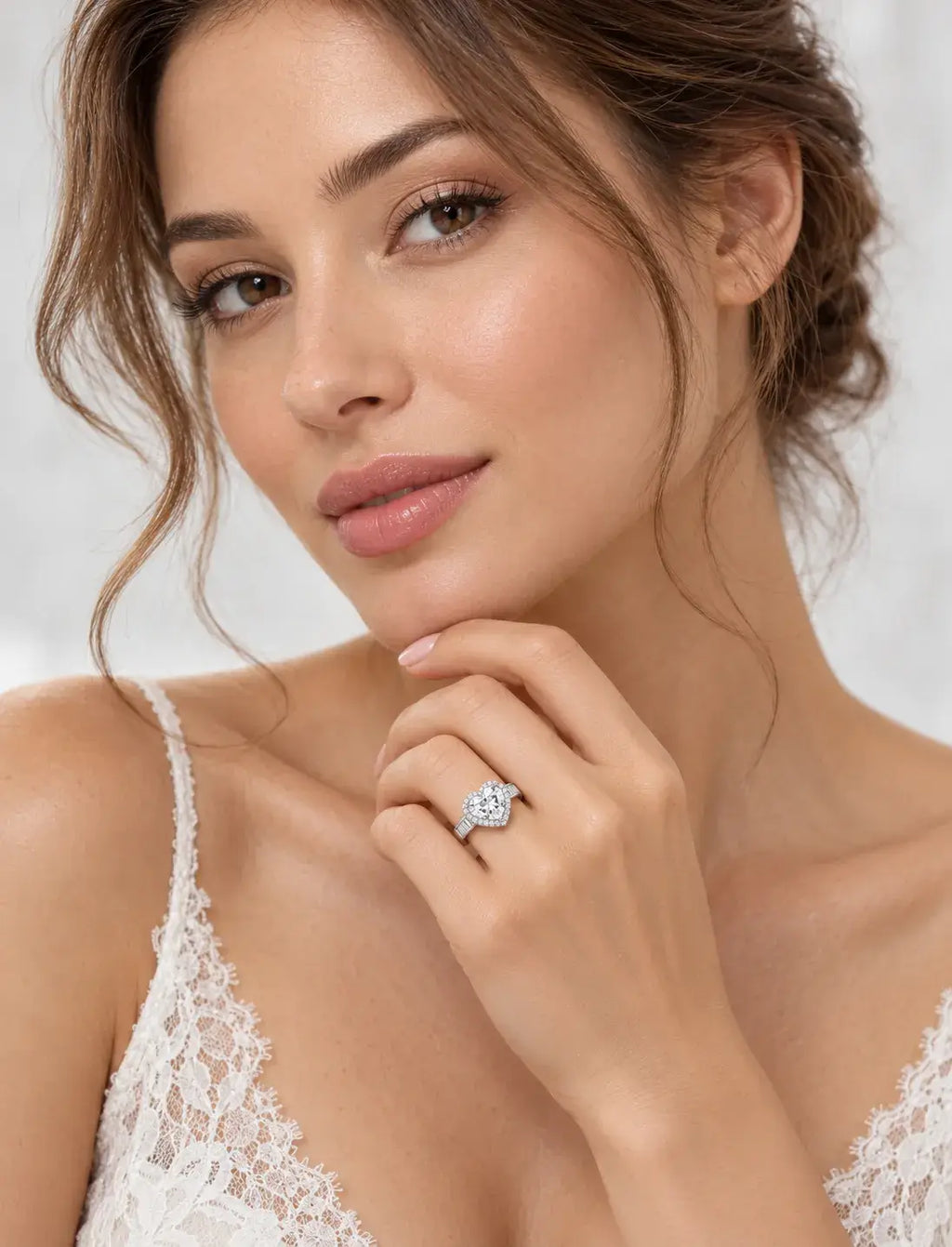 IGI Certified Lab Grown Diamond Heart Shape with side Baguette and Round Diamond Engagement Ring In Platinum