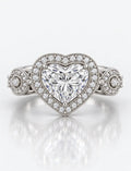 IGI Certified Lab Grown Diamond Heart Shape with side Round Diamond Halo Set Engagement Ring In Platinum