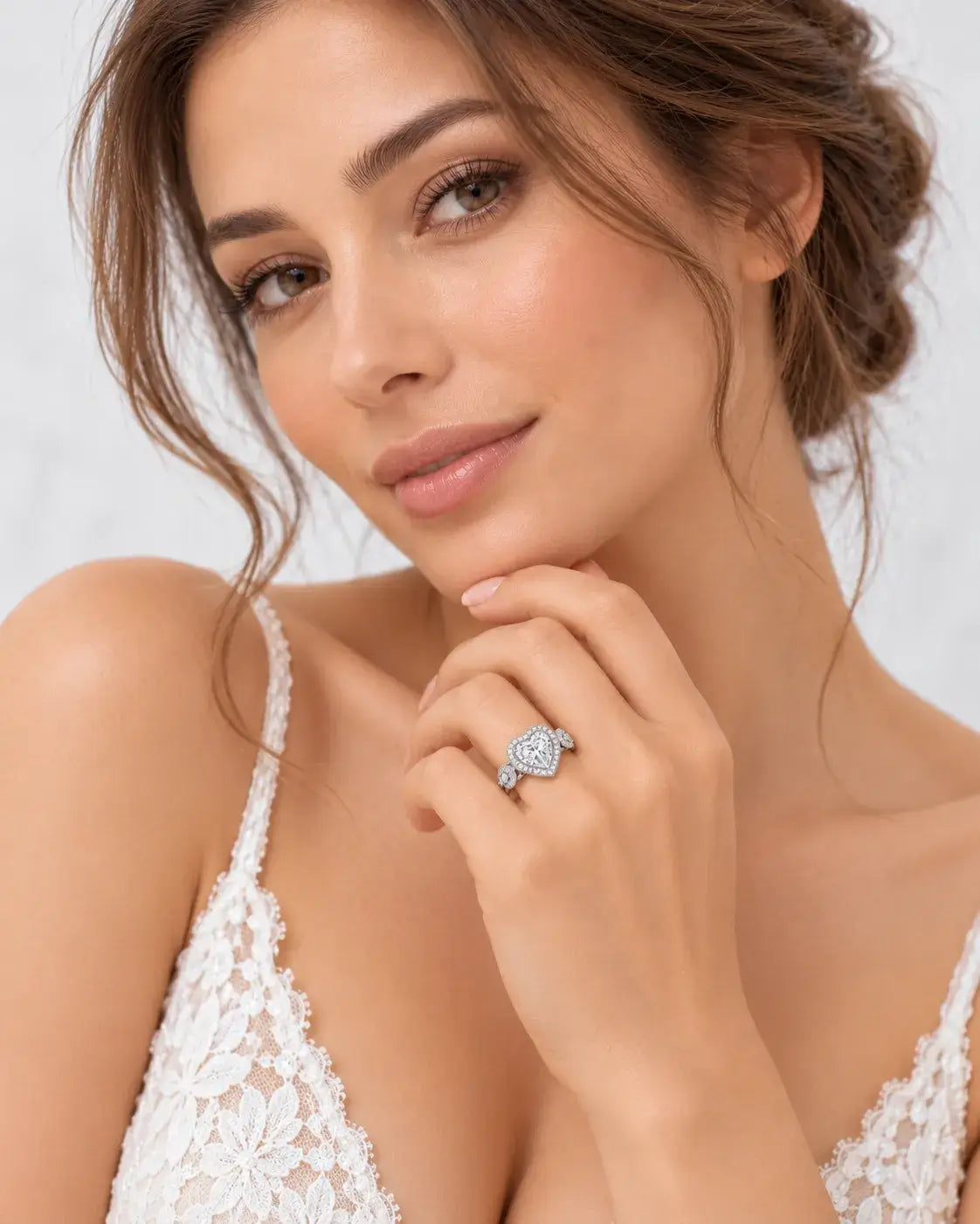 IGI Certified Lab Grown Diamond Heart Shape with side Round Diamond Halo Set Engagement Ring In Platinum