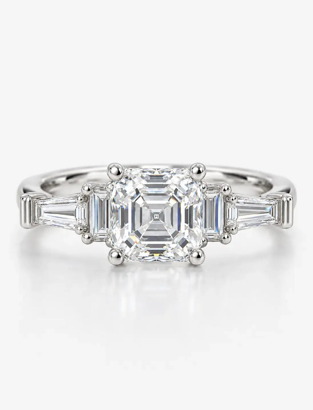 Asscher & Baguette Five Stone Engagement Ring IGI Certified Lab Grown The Step-Cut Elegance Art Deco Style in Platinum
