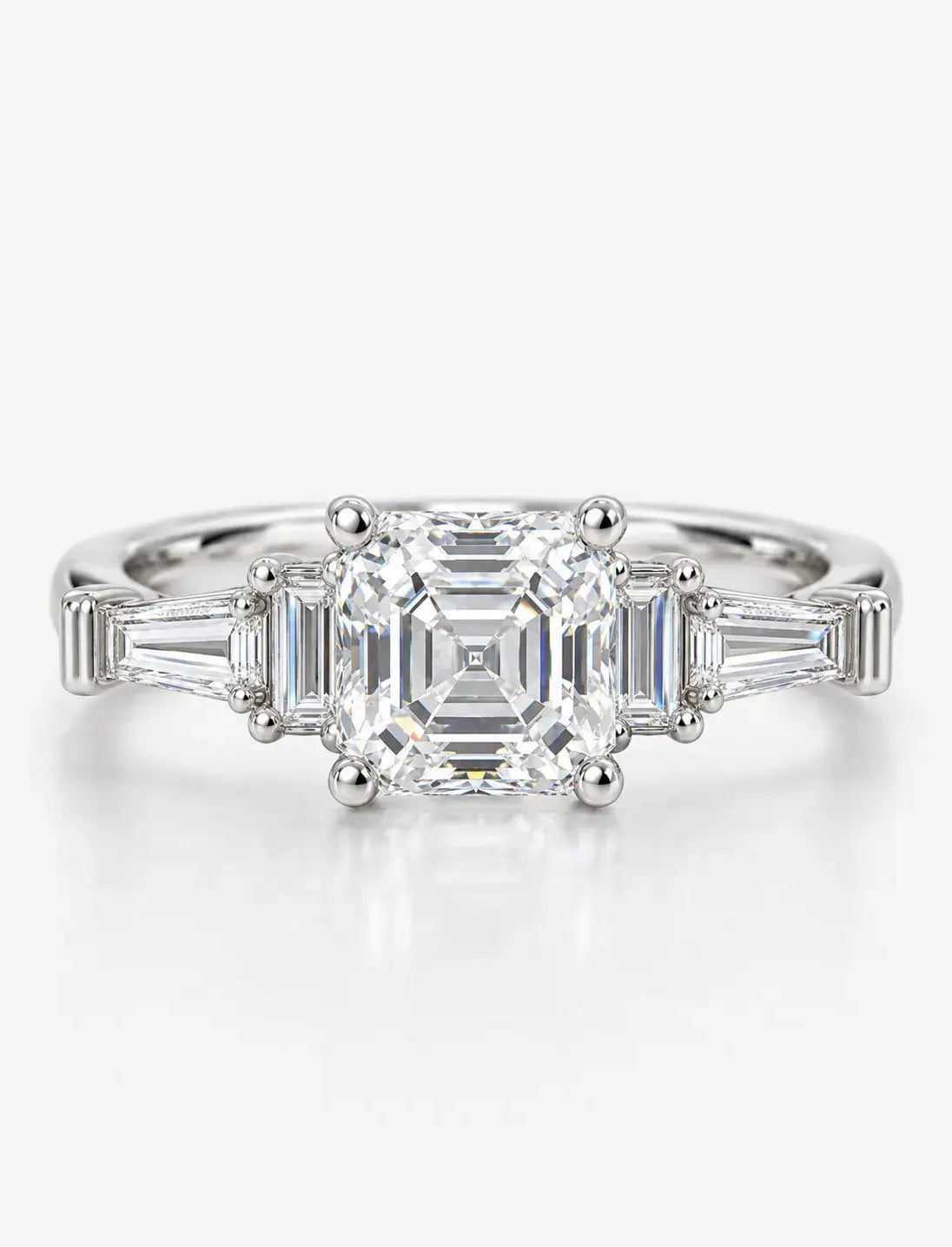 Asscher & Baguette Five Stone Engagement Ring IGI Certified Lab Grown The Step-Cut Elegance Art Deco Style in Platinum