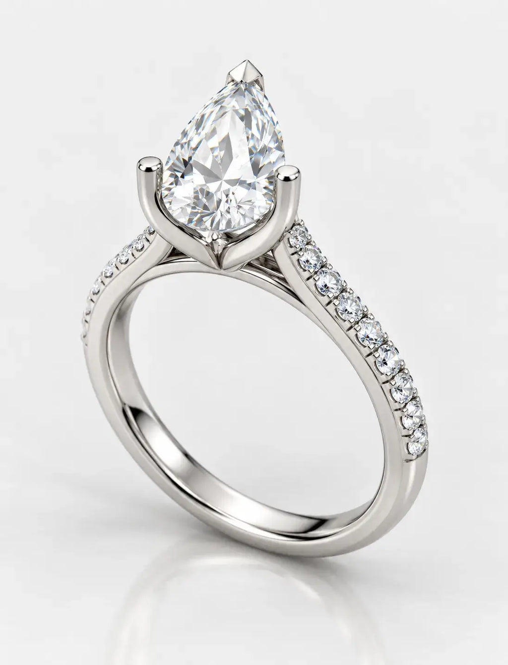 Pear Diamond with side Round Diamond Pave Set Women's IGI Certified Lab Grown  Engagement Ring in Platinum