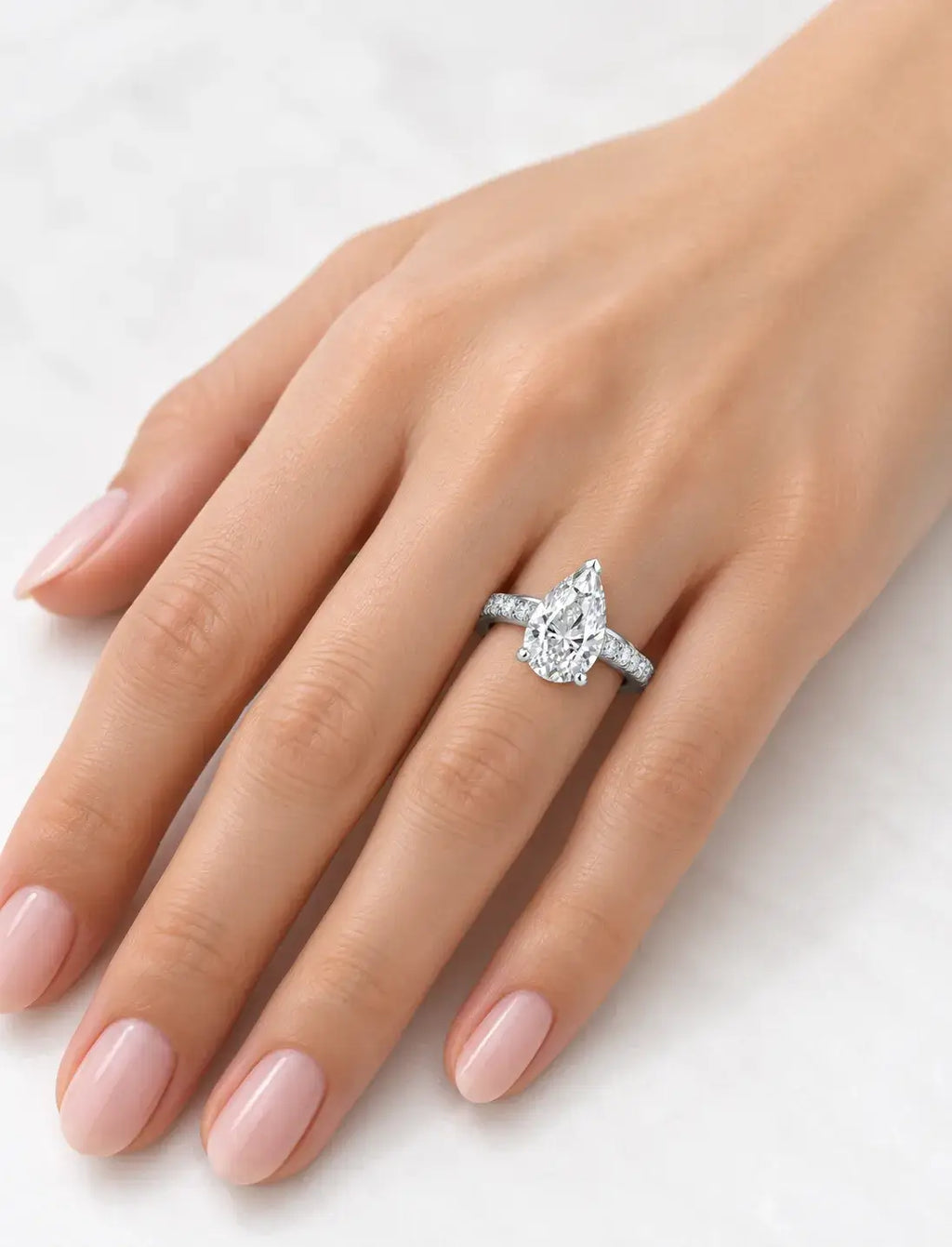 Pear Diamond with side Round Diamond Pave Set Women's IGI Certified Lab Grown  Engagement Ring in Platinum