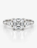 Asscher & Pear Cut Diamond Enaggement Ring in Platinum IGI Certified Lab Grown The Step-Cut Elegance Trilogy Style