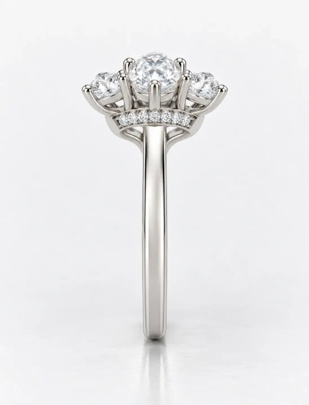 Oval Diamond Engagement Ring 2.16 Carat with side Hidden Halo Trilogy Ring in Platinum