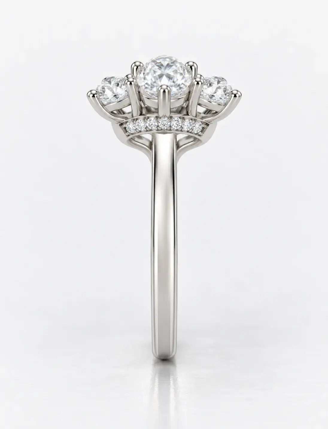 Oval Diamond Engagement Ring 2.16 Carat with side Hidden Halo Trilogy Ring in Platinum