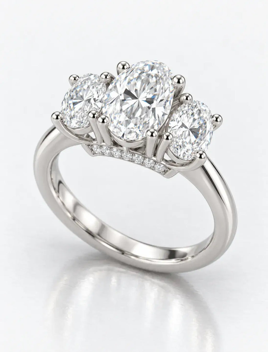 Oval Diamond Engagement Ring 2.16 Carat with side Hidden Halo Trilogy Ring in Platinum