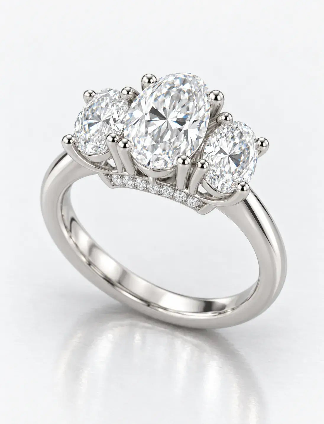 Oval Diamond Engagement Ring 2.16 Carat with side Hidden Halo Trilogy Ring in Platinum