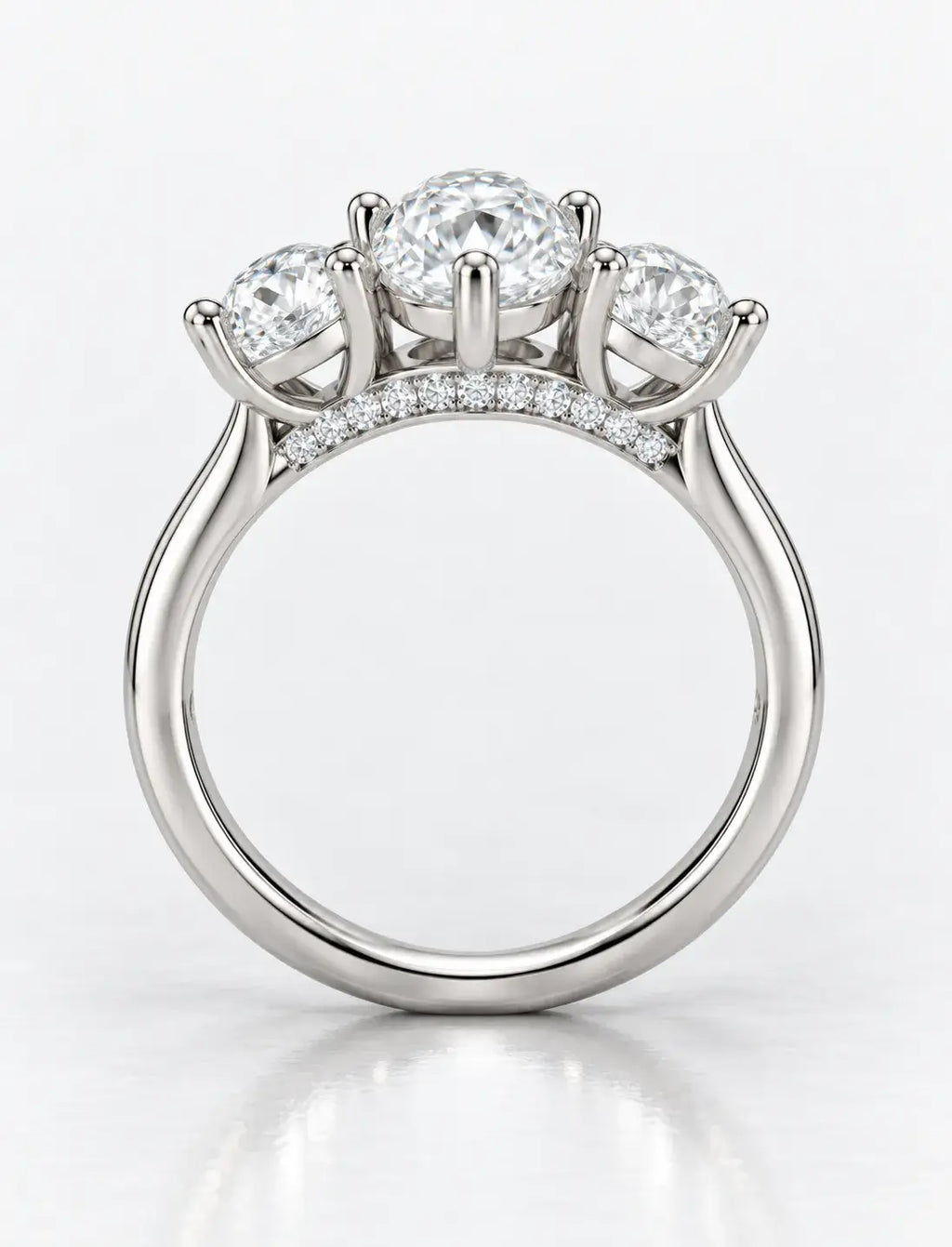 Oval Diamond Engagement Ring 2.16 Carat with side Hidden Halo Trilogy Ring in Platinum
