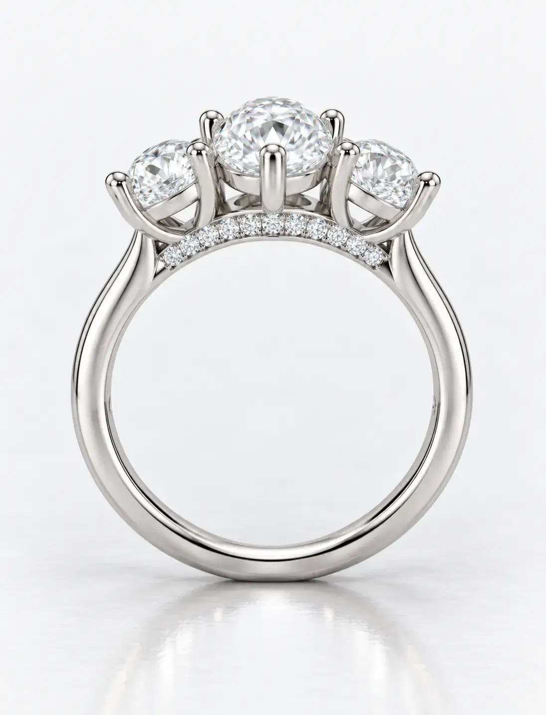 Oval Diamond Engagement Ring 2.16 Carat with side Hidden Halo Trilogy Ring in Platinum