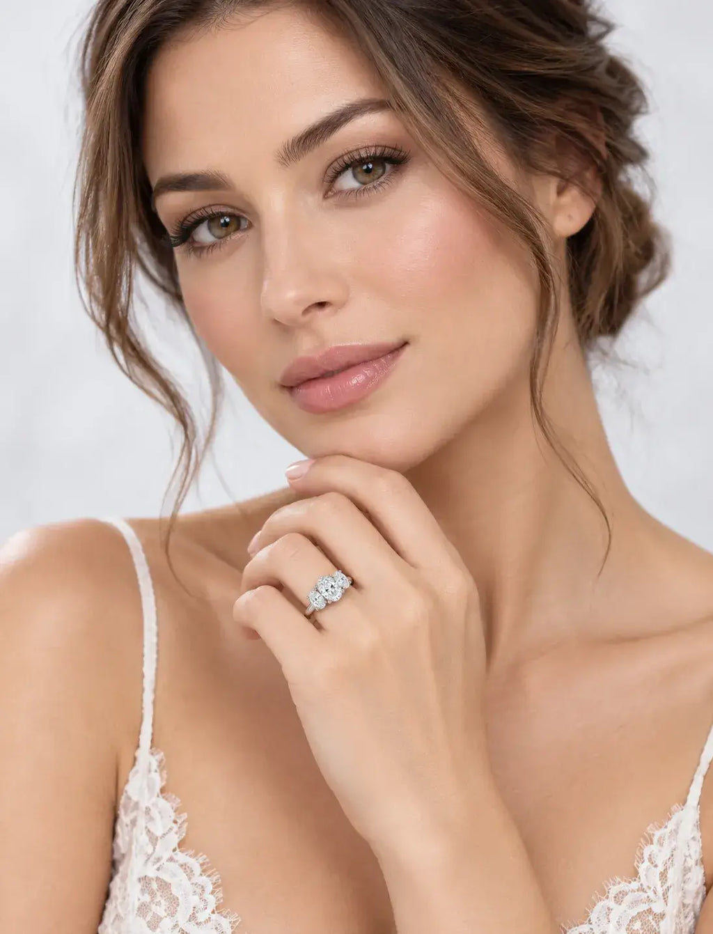 Oval Diamond Engagement Ring 2.16 Carat with side Hidden Halo Trilogy Ring in Platinum